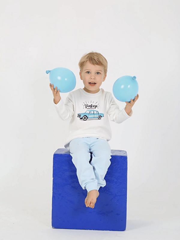 Luggi Baby Bisiklet Yaka Uzun Kollu Erkek Bebek Pijama Takımı