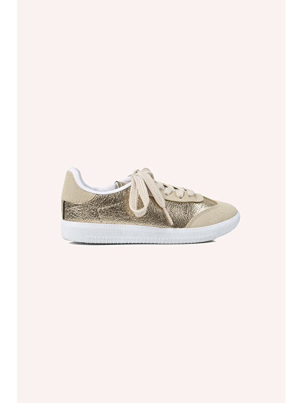 Panço Kız Çocuk Bağcıklı Parlak Gold Sneaker