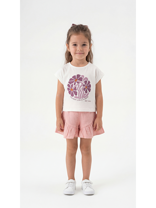 Mışıl Kids Flourish Like A Flower Kabartma Baskılı Kız Çocuk Tişört-Şort Takım