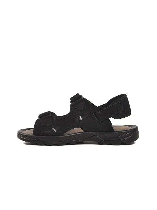 Siyah Nubuk Hakiki Deri Erkek Sandalet 1405 M - Görsel 3