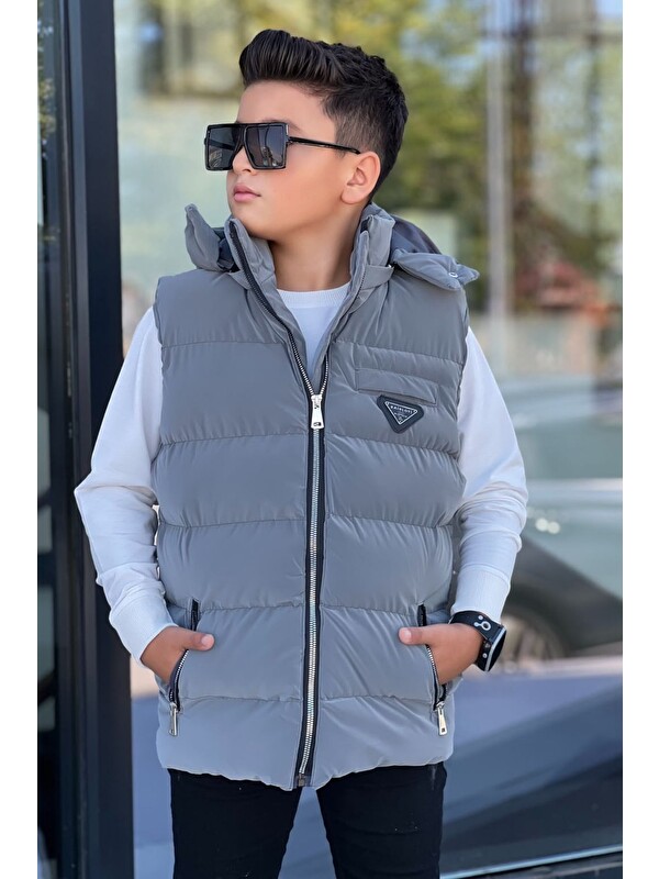 Pina Kids Erkek Çocuk Çıtçıt Kapüşonlu Nova Kumaş Şişme Yelek YLK3026