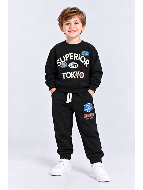 Ahengim Erkek Çocuk Superior Tokyo Baskılı 2 li Eşofman Takımı Günlük Pamuklu Alt Üst Set Ak116