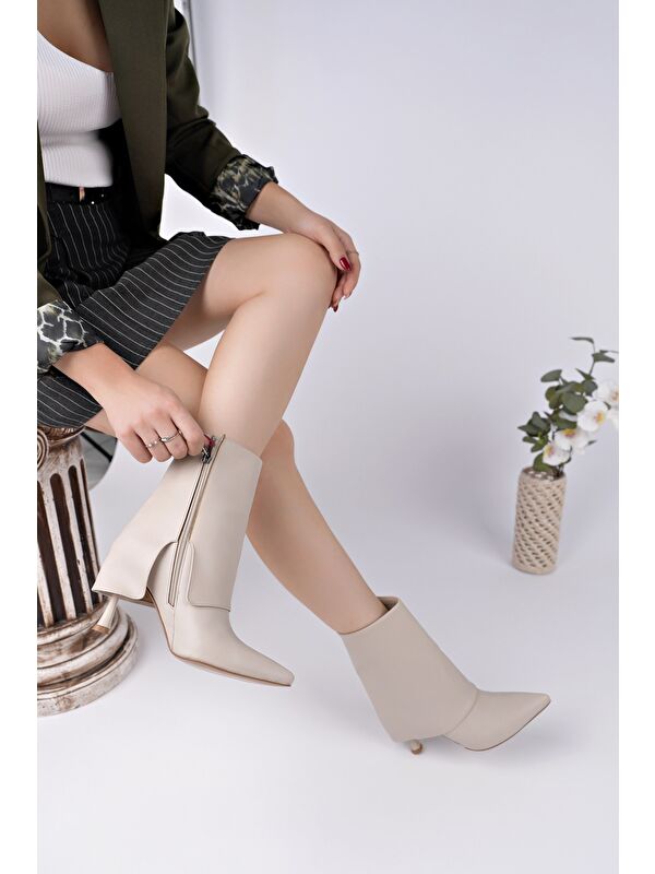 MARLA Sivri Burun İnce Topuklu Fermuarlı Kadın Bot - Görsel 6