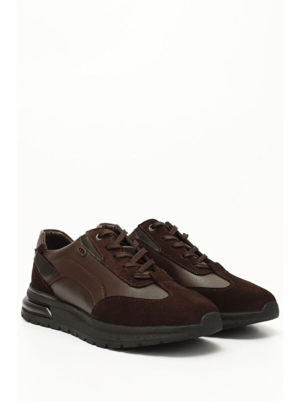 ÇİKOLATA KAHVE Hakiki Deri Bağcıklı Jel Tabanlıklı Erkek Günlük Sneaker 01222 - Görsel 3