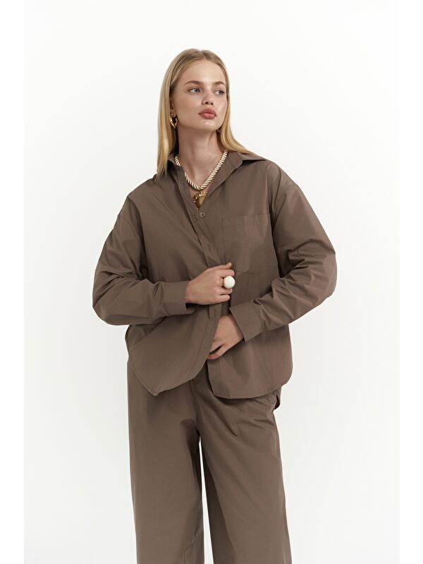 Mai Collection Mirabella Açık Kahve Gömlek Pantolon Takım