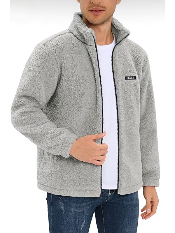 Genius Store Oversize Pelüş Polar Erkek Fermuarlı Sweatshirt Hırka Oversize-PELUSS