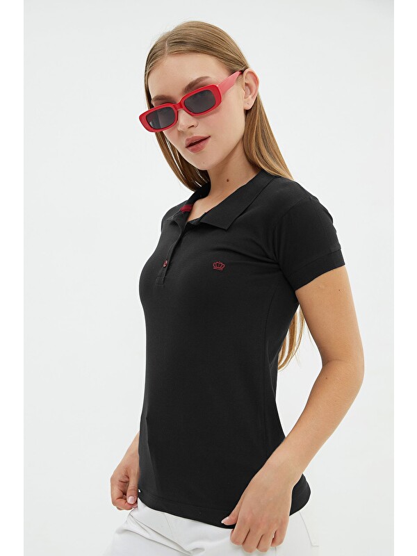 Fullamoda Nakışlı Polo Yaka Slim Fit Tişört