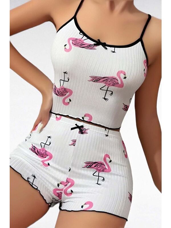 Fullamoda Flamingo Desenli Şortlu Pijama Takımı
