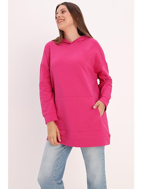 ALLDAY Fuşya Kapüşonlu Kanguru Cepli Sweatshirt