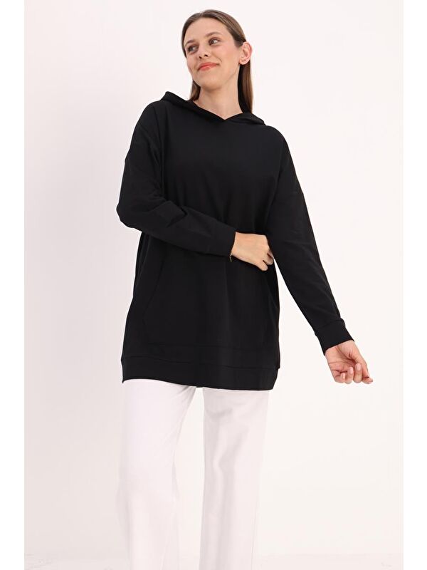 ALLDAY Siyah Kapüşonlu Kanguru Cepli Sweatshirt