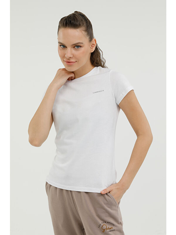 Lumberjack W-CT122 BASIC C NECK T-SH Beyaz Kadın Kısa Kol T-Shirt
