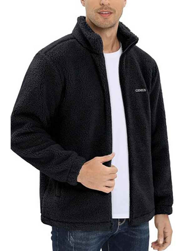 Genius Store Oversize Pelüş Polar Erkek Fermuarlı Sweatshirt Hırka Oversize-PELUSS