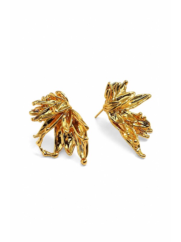 New Obsessions Gold Rustic Çiçek Çelik küpe