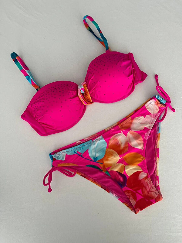 Hazelin Kadın Fuşya Taş İşlemeli Astarlı Bikini Takım HZL25S-LC207