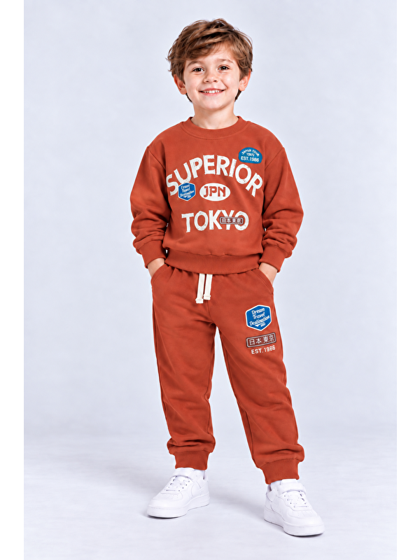 Ahengim Erkek Çocuk Superior Tokyo Baskılı 2 li Eşofman Takımı Günlük Pamuklu Alt Üst Set Ak116