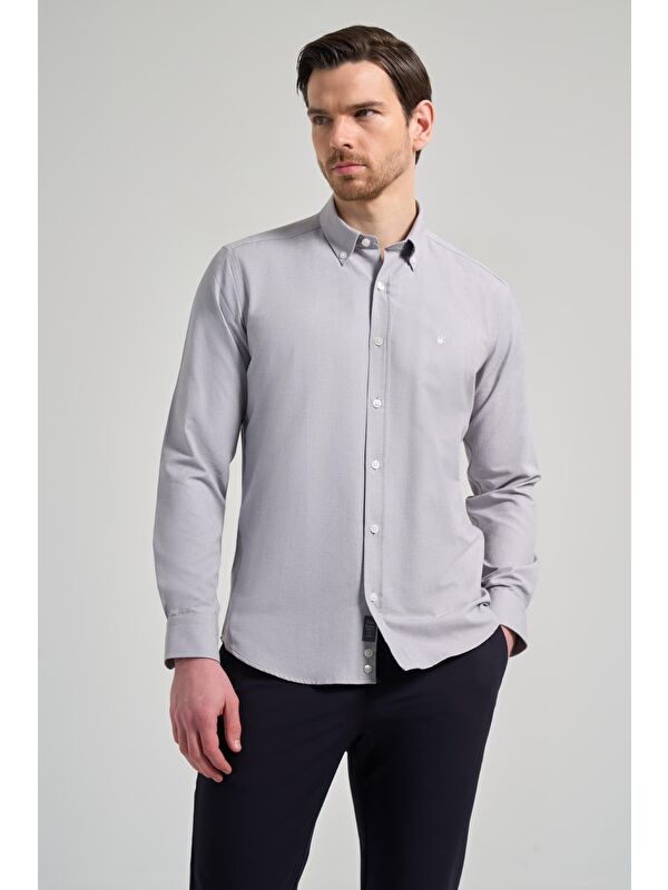 İMZA Uzun Kol Düz Oxford Düğmeli Yaka Cepsiz Pamuklu Classic Slim Fit Gömlek 1004250168