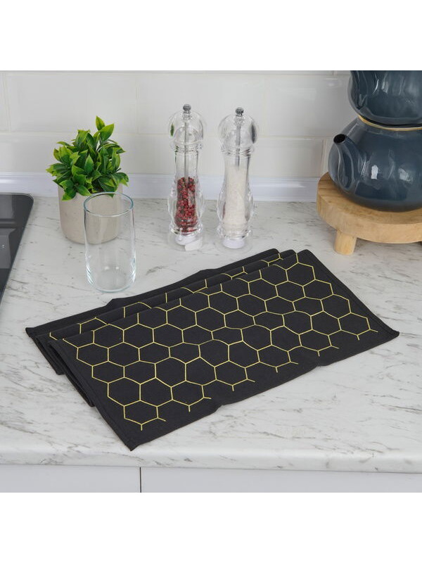 Evidea Soft Hexagon Mutfak Havlusu - Siyah - 40x66 cm