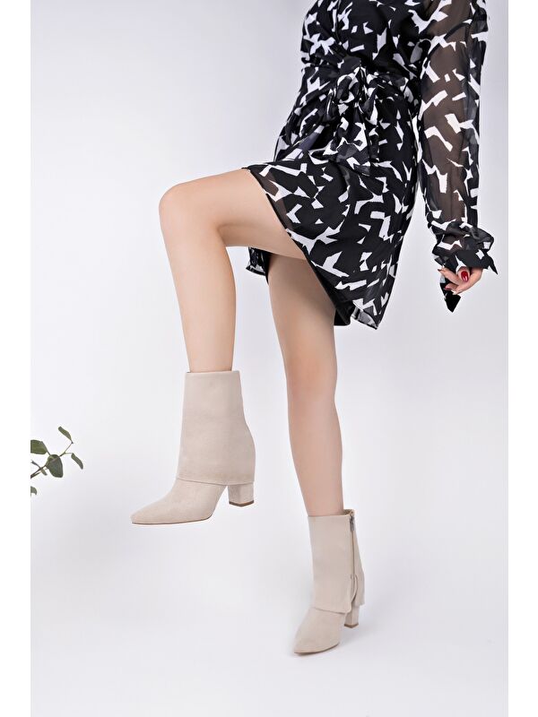 İMPERA Sivri Burun Kalın Topuklu Fermuarlı Kadın Bot - Görsel 6