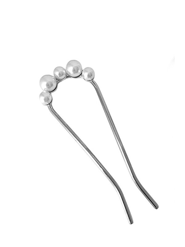 New Obsessions Sıralı İnci Gümüş Rengi Metal Topuz Tokası