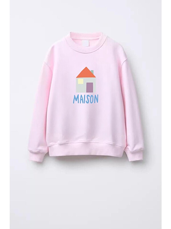 Monila Kız Çocuk Baskılı 3 İplik Kumaş Pamuklu Sweatshirt