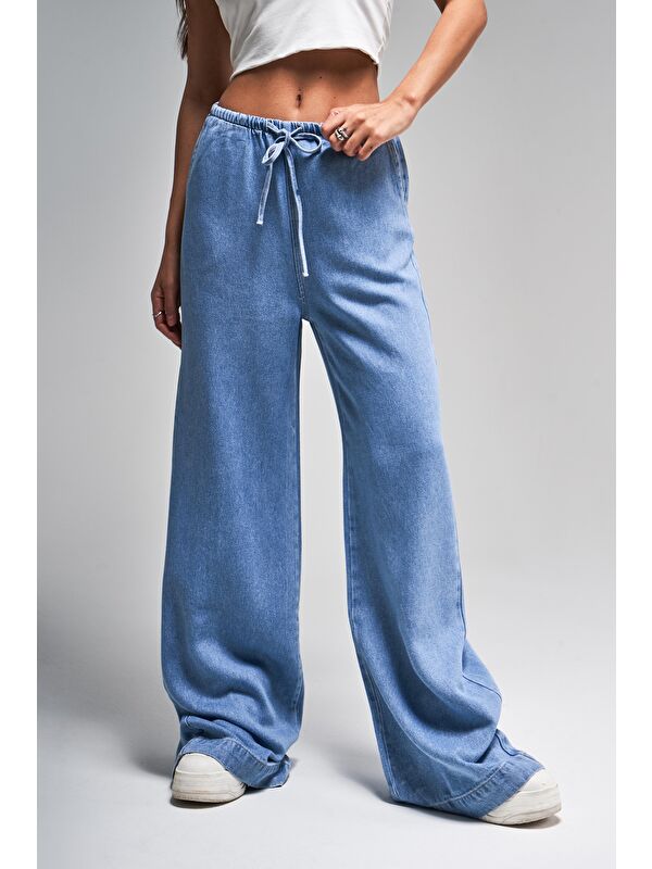 It's Basic Kadın Jean Rengi 1s5-4 Beli Lastikli Süper Palazzo Fit %100 Pamuk Denim Jean