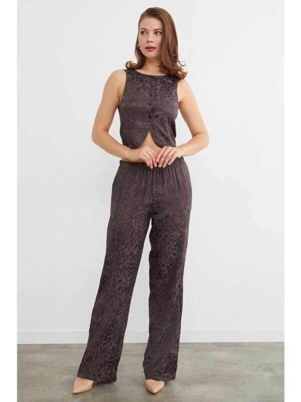 Fullamoda Leopar Desenli Saten Yelek Pantolon Takım