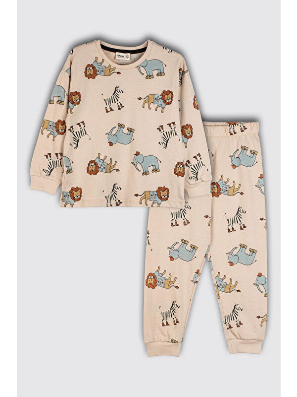 ZUZUNGA Sevimli Animal (Aslan-Zebra-Fil) Desenli Erkek Pijama Takımı