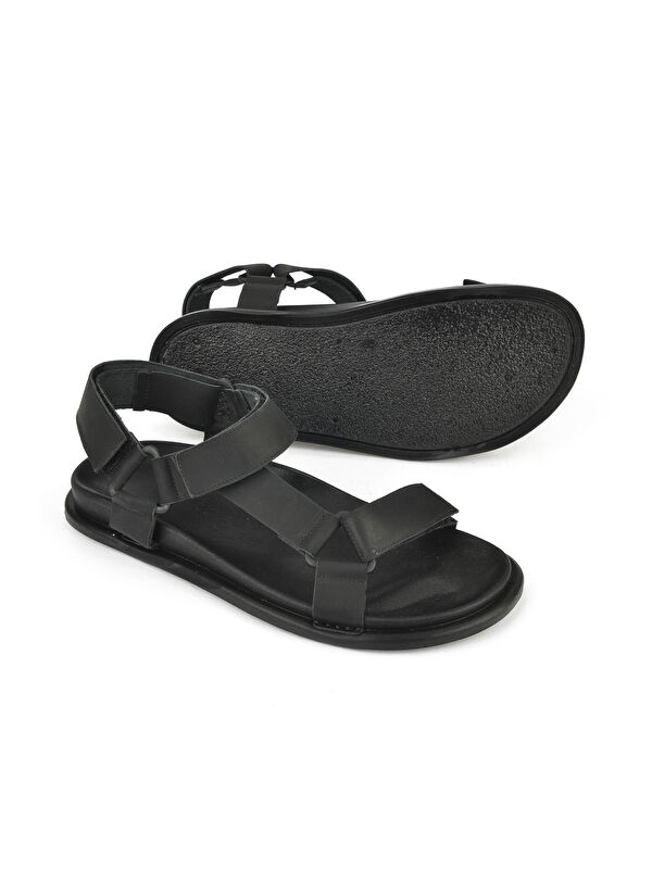 Erkek Hakiki Deri Sandalet 1511052Z5351 Siyah - Görsel 5