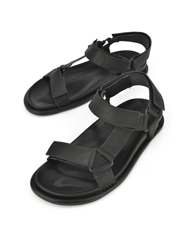 Erkek Hakiki Deri Sandalet 1511052Z5351 Siyah - Görsel 6