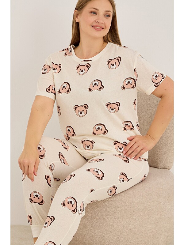 Siyah İnci Curve Büyük Beden Battal Boy Örme Pamuklu Pijama Takımı7913