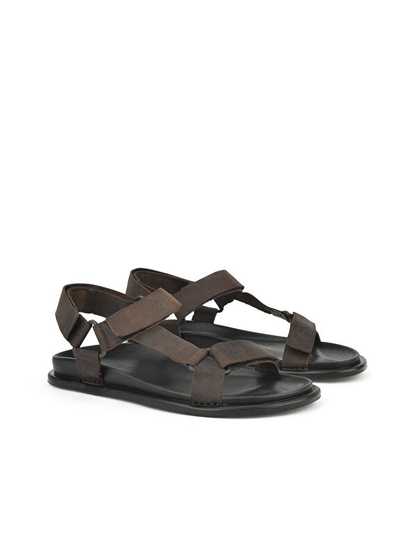Erkek Hakiki Deri Sandalet 1511052Z5351 Kahve - Görsel 3