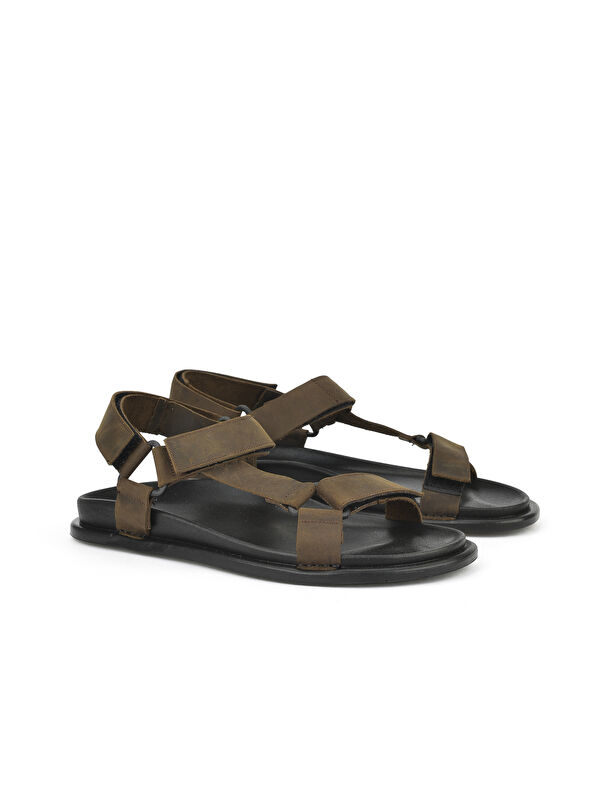 Ziya Ayakkabi Kahverengi Ziya Ayakkabi Hakiki Erkek Deri Sandalet 1511052Z5351