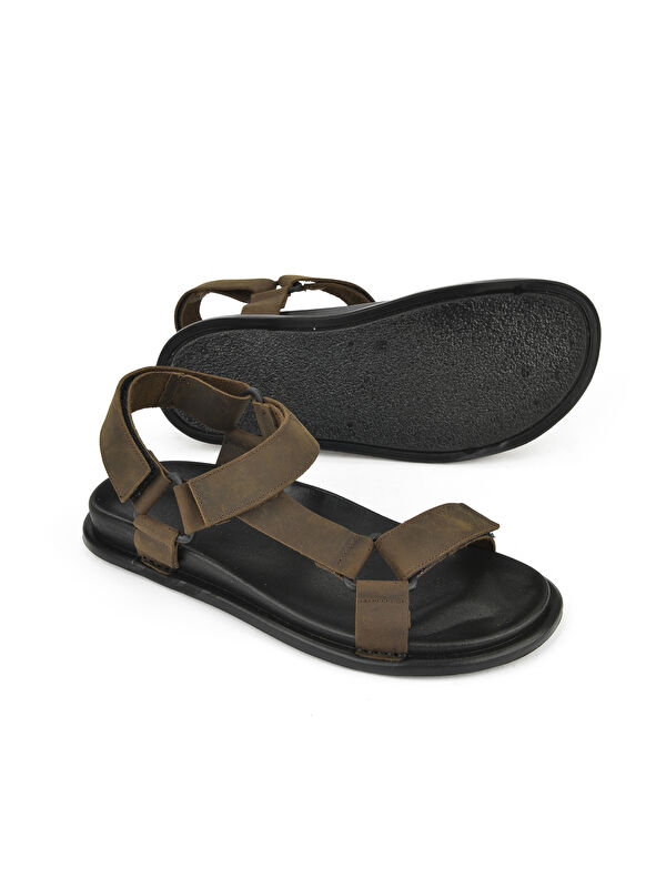 Ziya Ayakkabi Kahverengi Ziya Ayakkabi Hakiki Erkek Deri Sandalet 1511052Z5351