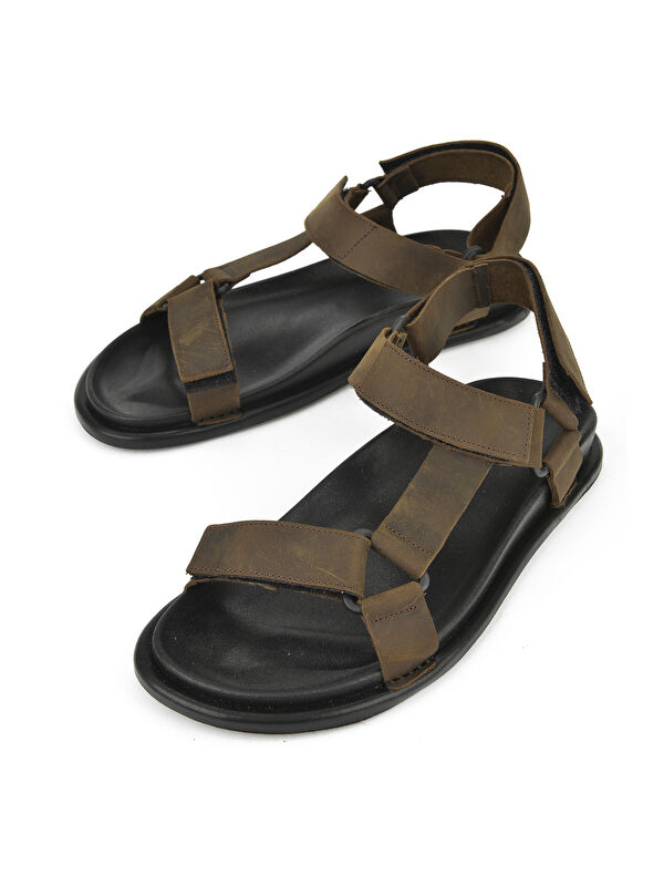 Ziya Ayakkabi Kahverengi Ziya Ayakkabi Hakiki Erkek Deri Sandalet 1511052Z5351