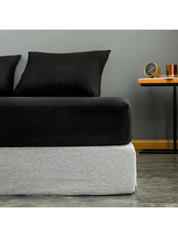 UPSTYLE Çift Kişilik Pamuklu Lastikli Çarşaf Seti 3 Parça - Siyah (160x200 cm)