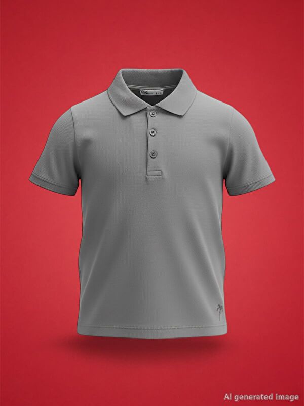 Civil Boys Palmiye Nakışlı Polo Yaka 10-13 Yaş Tişört - Gri