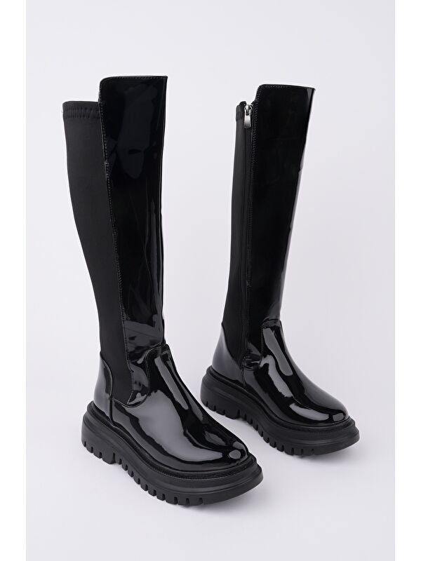 NEROX Kalın Taban Streç Detaylı Fermuarlı Kadın Çizme - Görsel 6