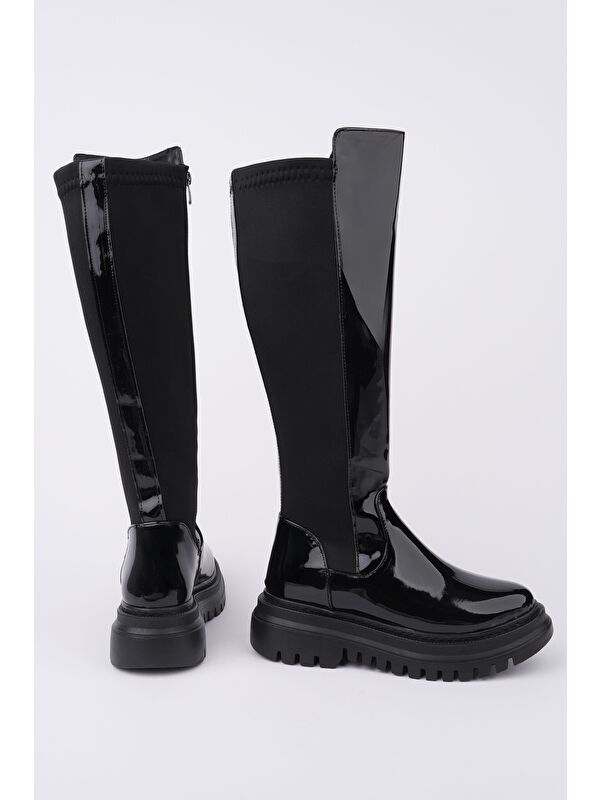 NEROX Kalın Taban Streç Detaylı Fermuarlı Kadın Çizme - Görsel 7