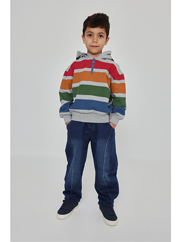 Boboli Beli Lastikli Düz Denim Pantolon 2 Yaş-6 Yaş Mavi