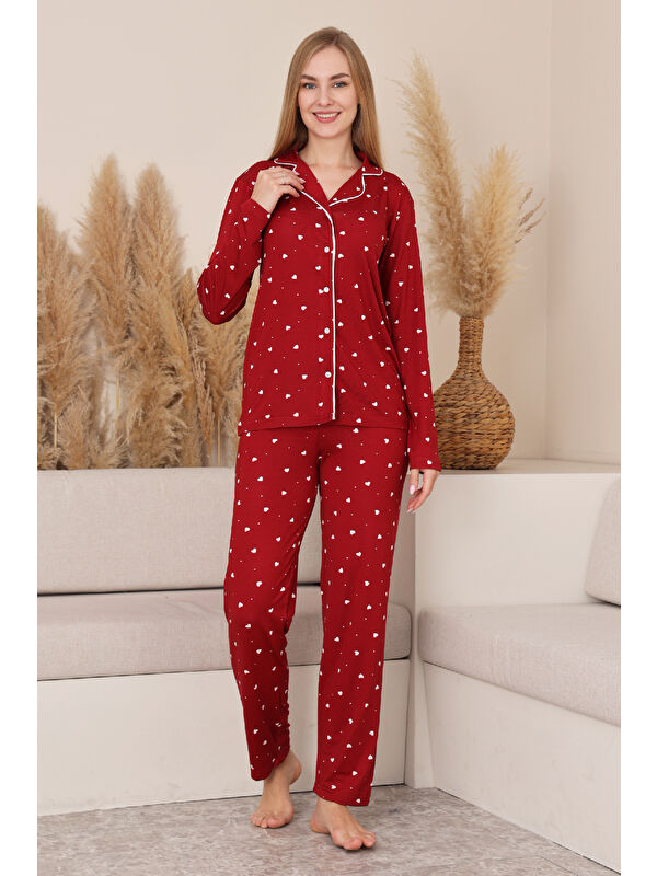 Enisena Kadın %100 Pamuk Milan Soft Pijama Takımı-Pat Yakalı-Boydan Düğmeli-Desenli-12422