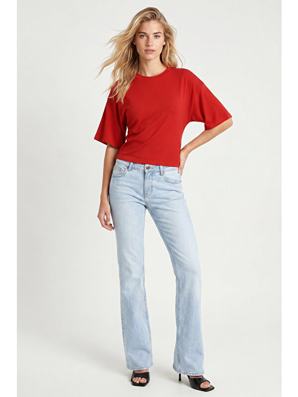 Happiness İstanbul Yarasa Kollu Basic Modal T-shirt KIRMIZI LUB0357