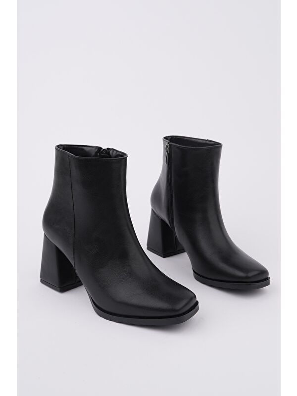 DİVİNA Küt Burun Kalın Topuklu Fermuarlı Kadın Bot - Görsel 3