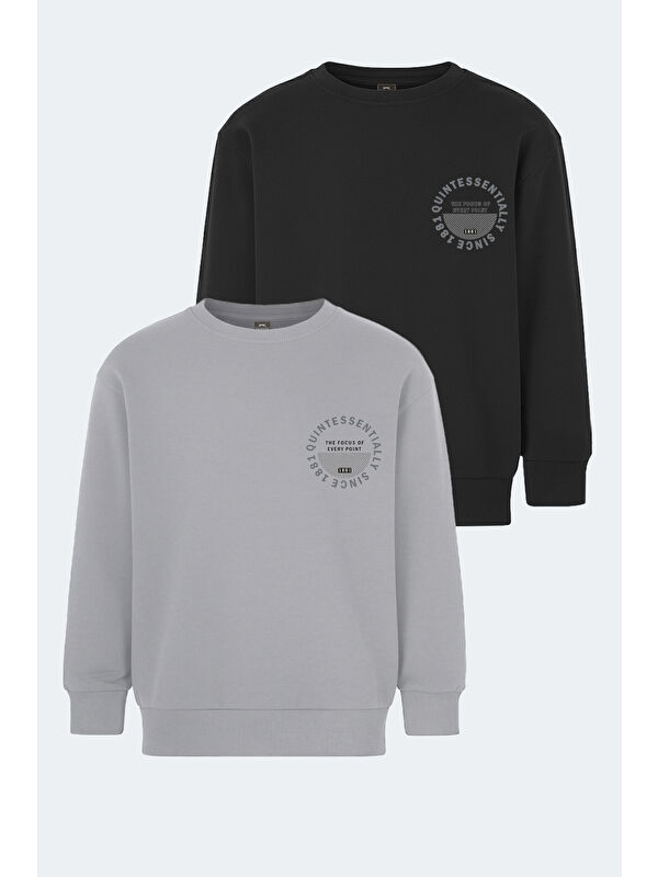 SLAZENGER LONE 2 li Set Unisex Çocuk Siyah -Taş Gri Sweatshirt