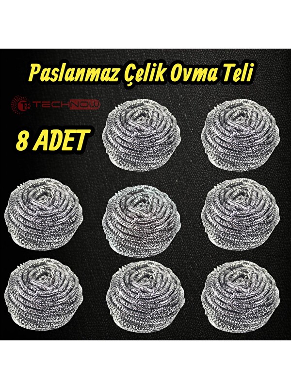 Technow %100 Paslanmaz Çelik Sürtme Bulaşık Ovma Teli 8 Adet
