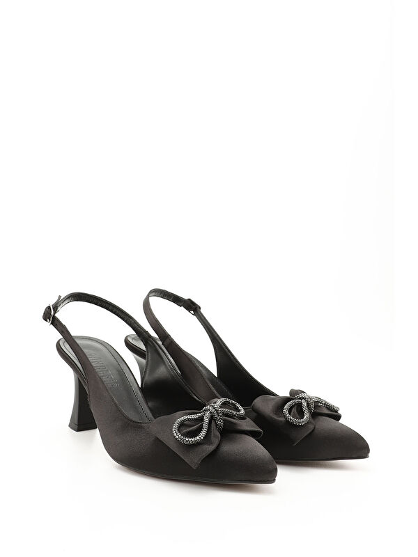 Kadın KOYU SİYAH Sivri Burun Kadeh Ökçe Arkası Açık Ayakkabı - Görsel 3