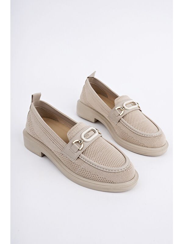 SAKURA Metal Tokalı Triko Kadın Loafer Günlük Makosen Ayakkabı - Görsel 3