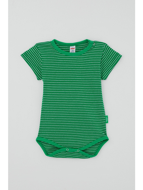 Breeze Erkek Çocuk Çıtçıtlı Kısa Kollu Zıbın Body Çizgili Yeşil (1-3 Yaş)
