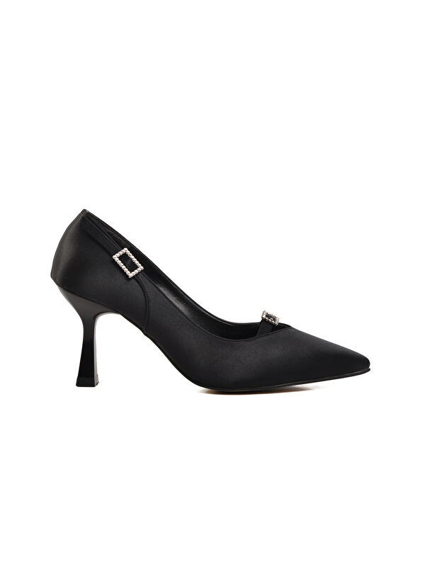 Siyah Saten Kadın Topuklu Ayakkabı 357091 - Görsel 2