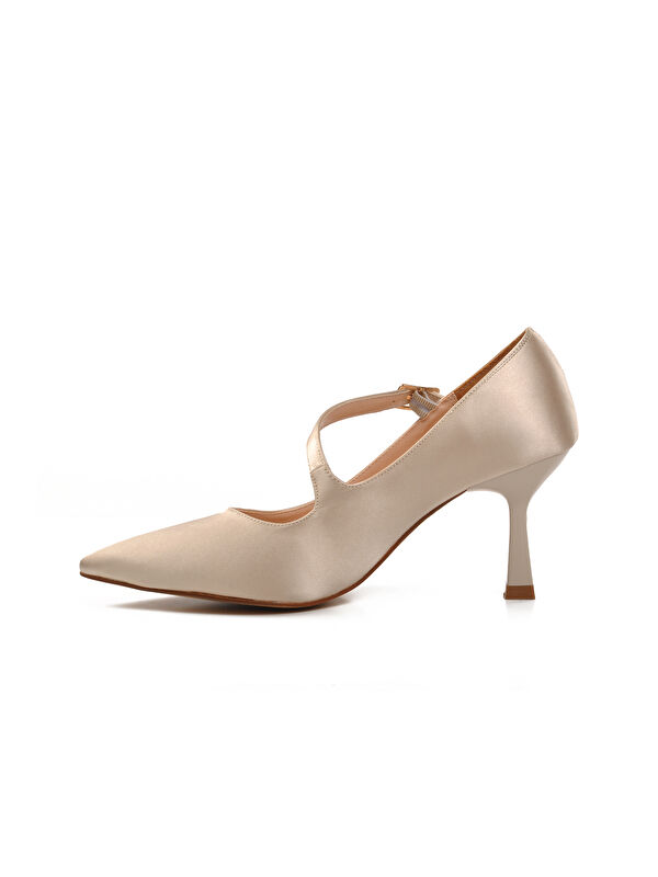 Bej Saten Kadın Topuklu Ayakkabı 357094 - Görsel 3