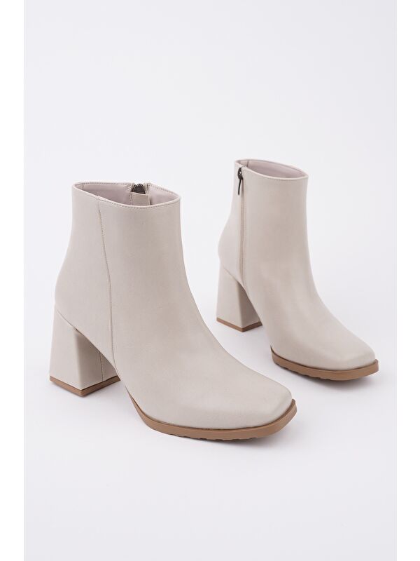 DİVİNA Küt Burun Kalın Topuklu Fermuarlı Kadın Bot - Görsel 4